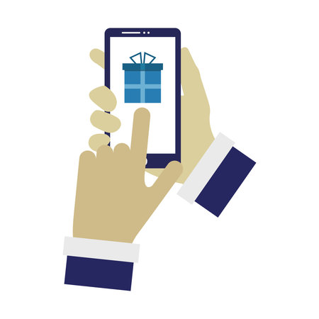 Gift and smartphone icon. Online shopping ecommerce media and market theme. Isolated design. Vector illustrationのイラスト素材