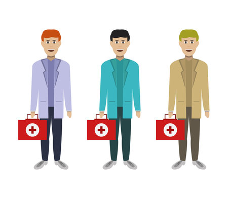 Set of men with first aid kit. Flat style vector illustration.のイラスト素材