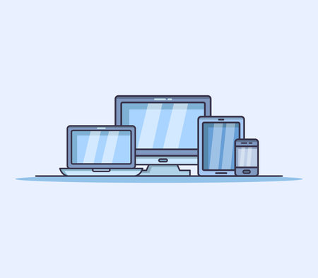 Laptop, tablet, phone, computer, monitor, monitor. Vector illustrationのイラスト素材