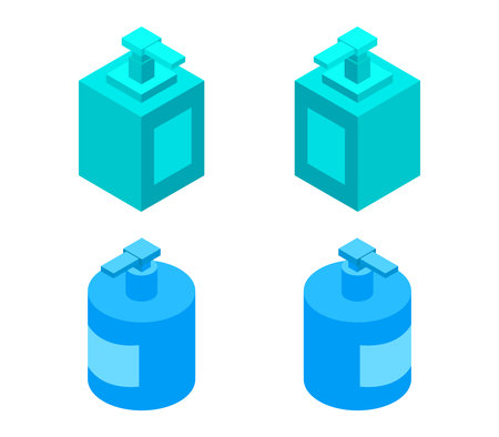 Set of isometric blue bottles with liquid soap. Vector illustration.のイラスト素材
