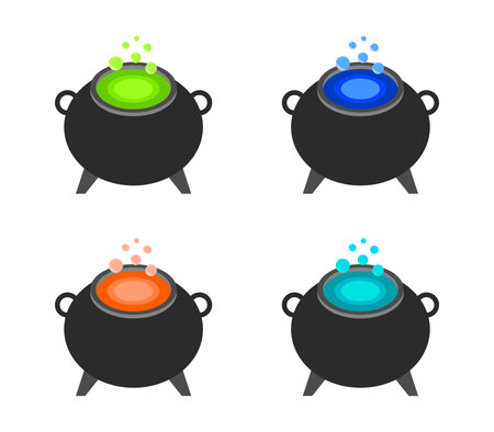 Witch's cauldron icon set. Flat illustration of witch's cauldron vector icons for webのイラスト素材