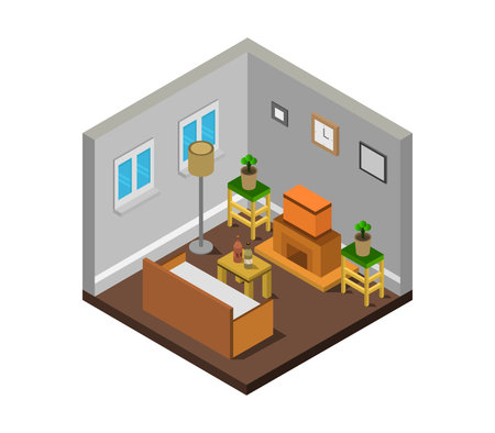 Cafe isometric vector illustration. Isometric coffee shop interior.のイラスト素材