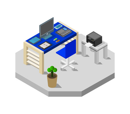 Office workplace isometric 3d icon. Vector illustration of workplace.のイラスト素材