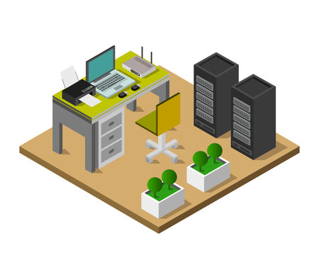 Office isometric icon. Workplace isometric vector illustration. Workplace isometric iconのイラスト素材