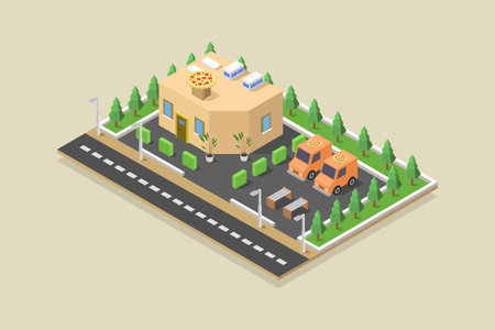 Flat 3d isometric concept vector illustration of a car on the road.のイラスト素材
