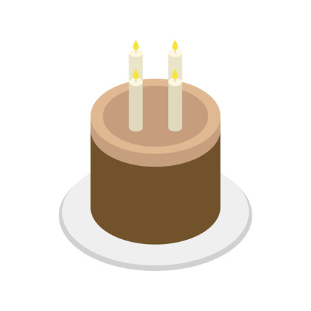 Birthday cake icon in isometric 3d style on a white background