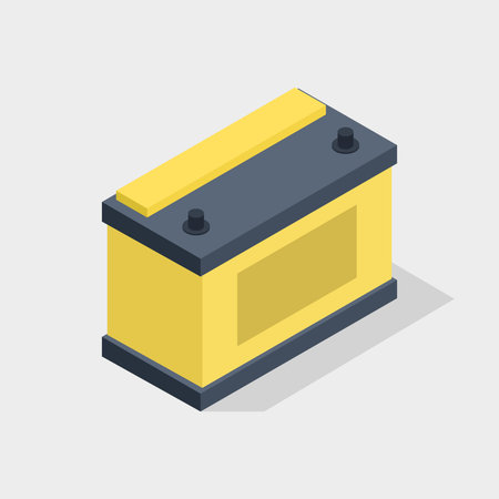 Car battery isometric icon. Accumulator isolated on gray background.のイラスト素材