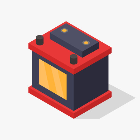 Car battery isometric icon, vector illustration. Flat design style.のイラスト素材