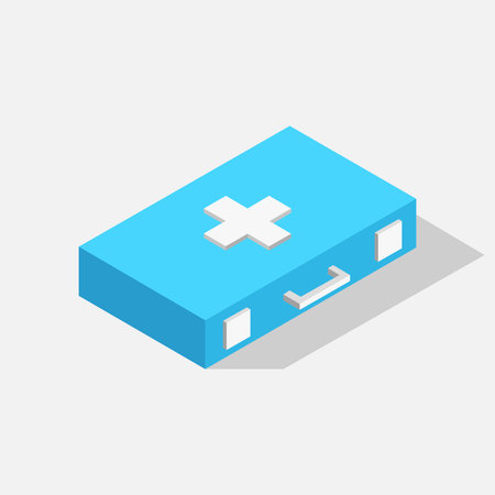 Blue medical box with cross. Isometric 3d vector illustration.のイラスト素材