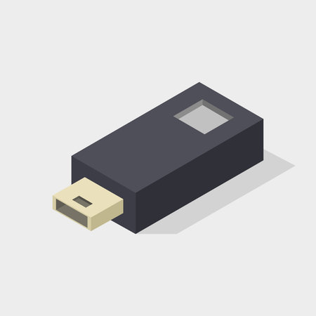 USB flash drive isometric flat icon. Vector illustration on gray background.