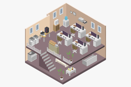 Kitchen interior isometric vector illustration. Flat 3d design.のイラスト素材