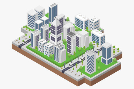 Isometric city concept. 3d isometric illustration of city vector concept for web designのイラスト素材
