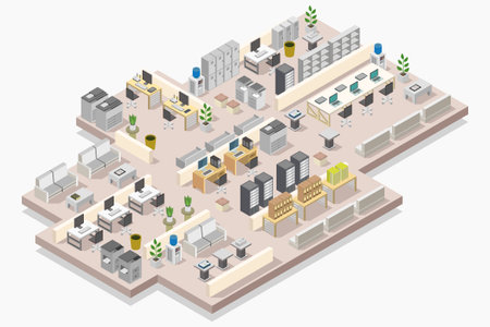 Isometric interior of the office. 3d vector isometric illustration.のイラスト素材