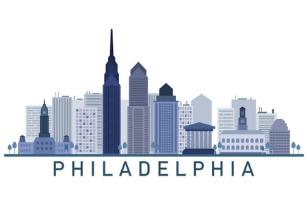 Philadelphia skyline silhouette isolated on white background. USA. Vector illustration.のイラスト素材