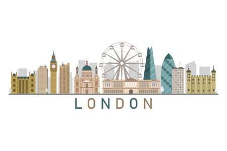 London skyline with landmarks. Vector illustration. Flat design. Business travel concept.のイラスト素材