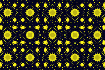 Seamless pattern with yellow suns on a dark blue background