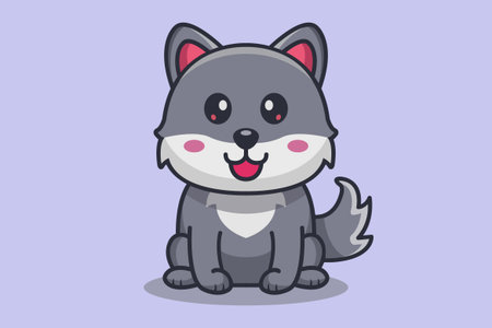 Cute wolf cartoon character vector illustration. Cute cartoon wolf mascot.