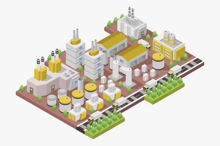 Industrial plant isometric concept with factory and factory buildings vector illustrationのイラスト素材