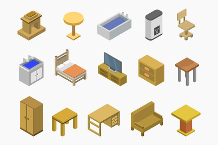 Isometric Furniture Icons Set. Isometric Furniture Icons Collection.のイラスト素材