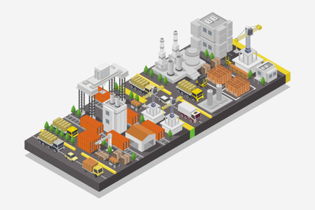 Isometric industrial plant. 3D isometric flat vector illustration.のイラスト素材