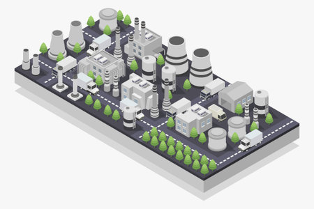 Isometric industrial plant. Vector illustration in isometric 3d style.のイラスト素材