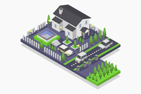 Isometric vector illustration of a private house on a white background.のイラスト素材