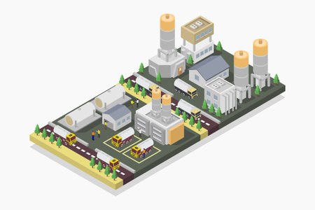 Isometric industrial buildings. Vector illustration in flat 3d style.のイラスト素材