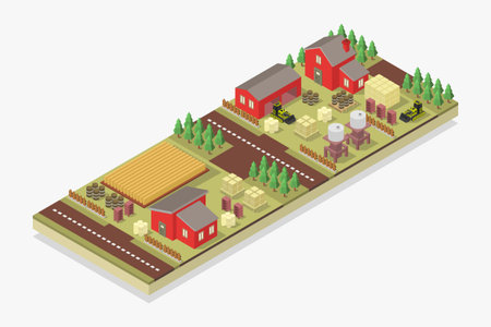 Isometric farm concept. Vector illustration of isometric farm and agriculture.のイラスト素材