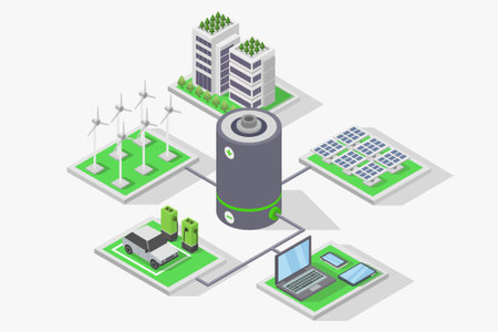 Smart energy isometric concept. Renewable green energy. Vector illustrationのイラスト素材