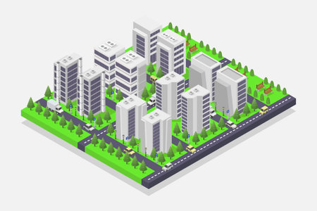 Isometric city concept. 3D isometric city vector illustration.のイラスト素材