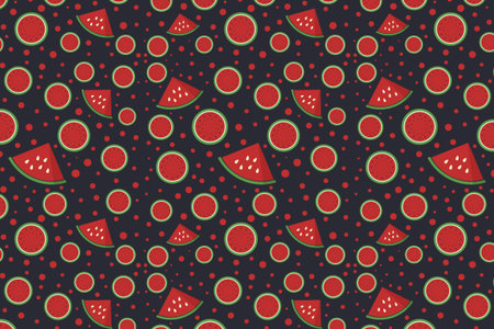 Seamless pattern with watermelon slices on a dark background.