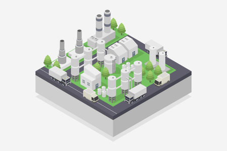 Isometric industrial plant. Vector illustration in flat 3d style.のイラスト素材