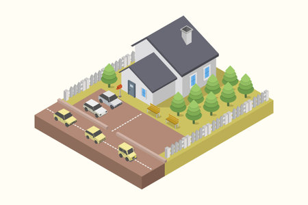 Isometric Flat 3D Vector Conceptual Illustration of House, Road and Forestのイラスト素材