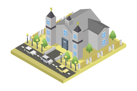 Isometric church on a white background. Flat 3d vector illustration.のイラスト素材