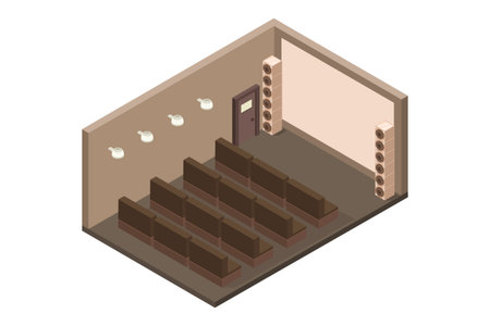 isometric interior of a room with a staircase and a door.のイラスト素材