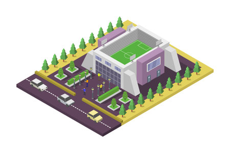 Isometric football stadium. Vector illustration in flat isometric style.のイラスト素材