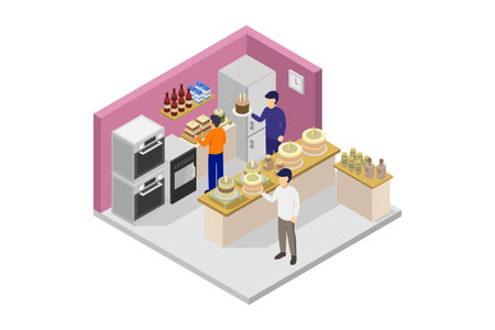 Isometric interior of a grocery store. Grocery store. Vector illustrationのイラスト素材