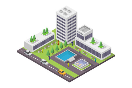 Isometric city building icon. Vector illustration of isometric city building.のイラスト素材