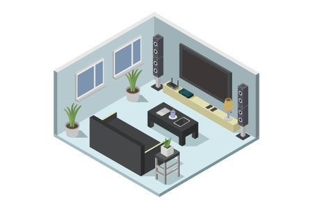 Living room isometric view. Vector illustration of a living room.のイラスト素材