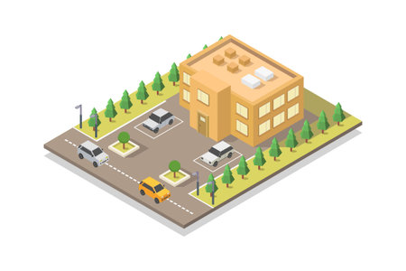 Isometric urban landscape with buildings, roads and streets. Vector illustration.のイラスト素材