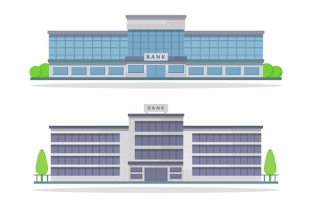 Set of modern office buildings. Flat style vector illustration isolated on white background.のイラスト素材