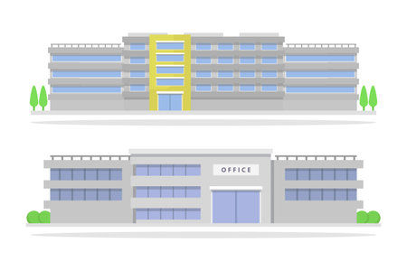Modern office building. Vector illustration in flat style on white background.のイラスト素材