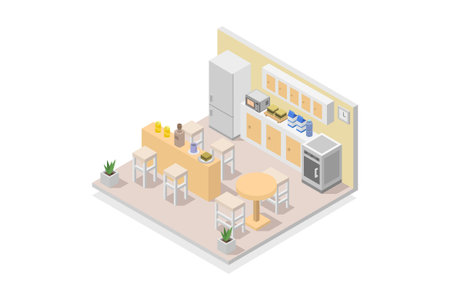 Coffee shop isometric vector illustration. Coffee shop with tables and chairsのイラスト素材