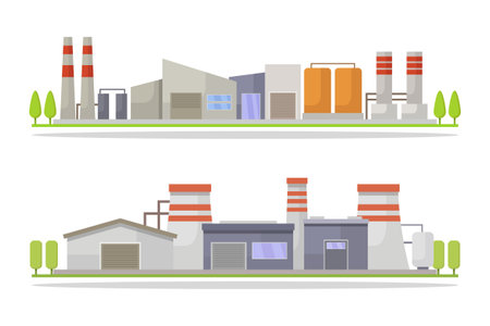 Industrial buildings. Vector illustration in flat style on white background.のイラスト素材