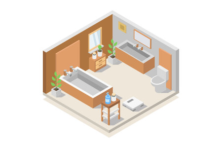 Interior of bathroom isometric vector illustration. Bathroom interior with furniture.のイラスト素材