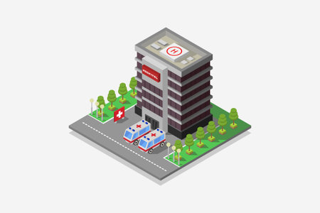 isometric hospital building on white background vector illustration eps 10.のイラスト素材