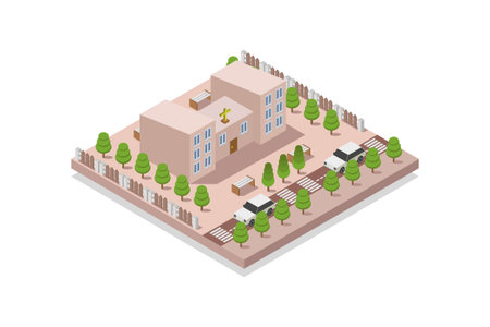 Isometric city building. Isometric urban landscape. Vector illustration.のイラスト素材