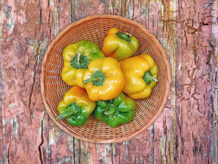 Peppers On The Wooden Backgroundの写真素材