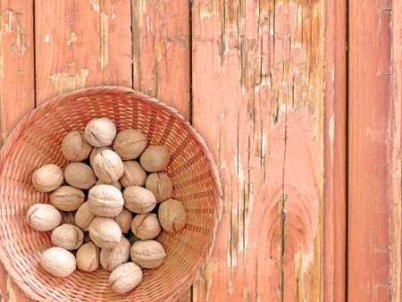 Nuts on the Wooden Backgroundの写真素材