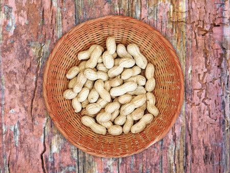 Peanuts On The Wooden Backgroundの写真素材